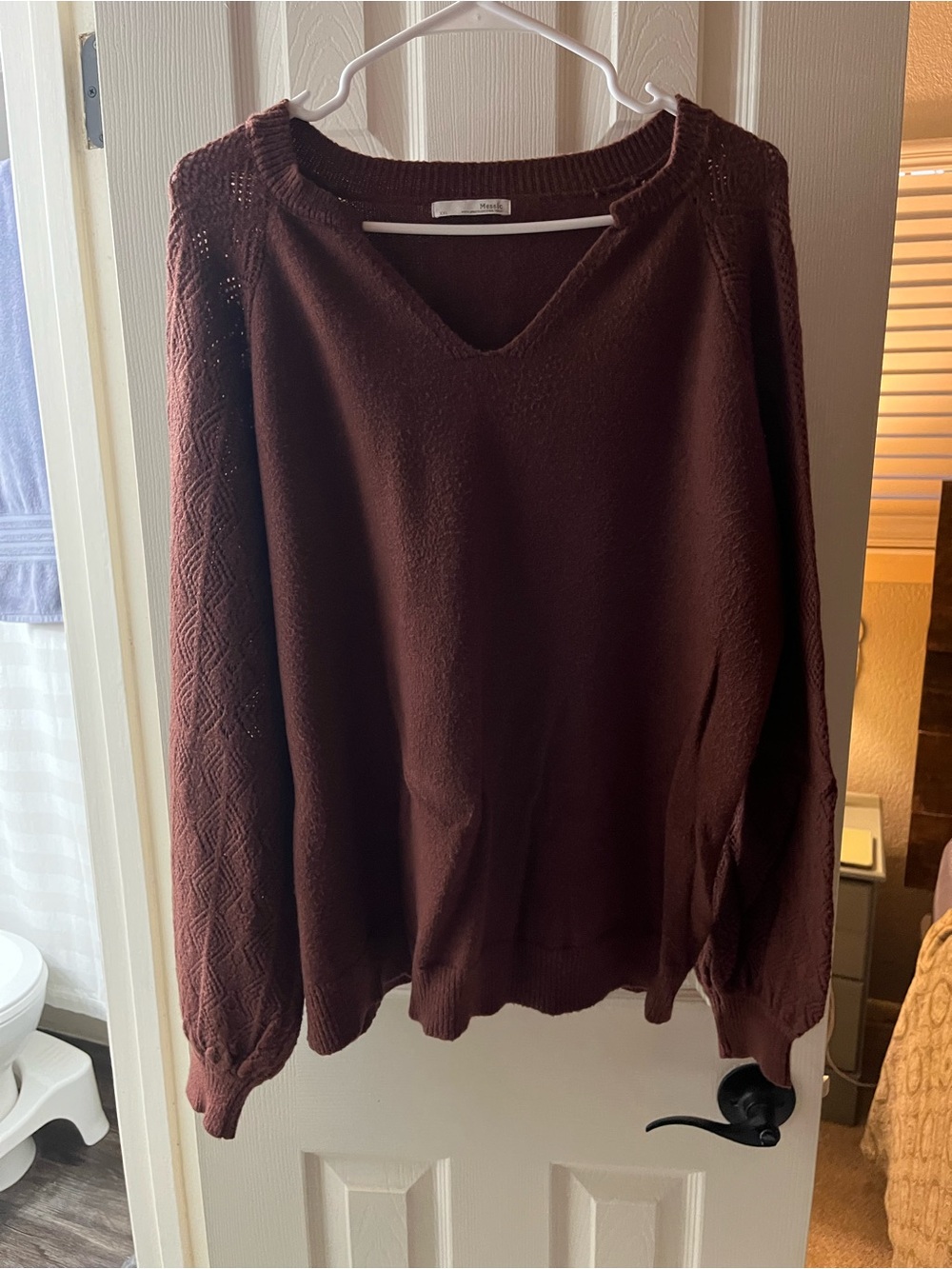 Cozy V-Neck Knit Sweater in Maroon Wine Color